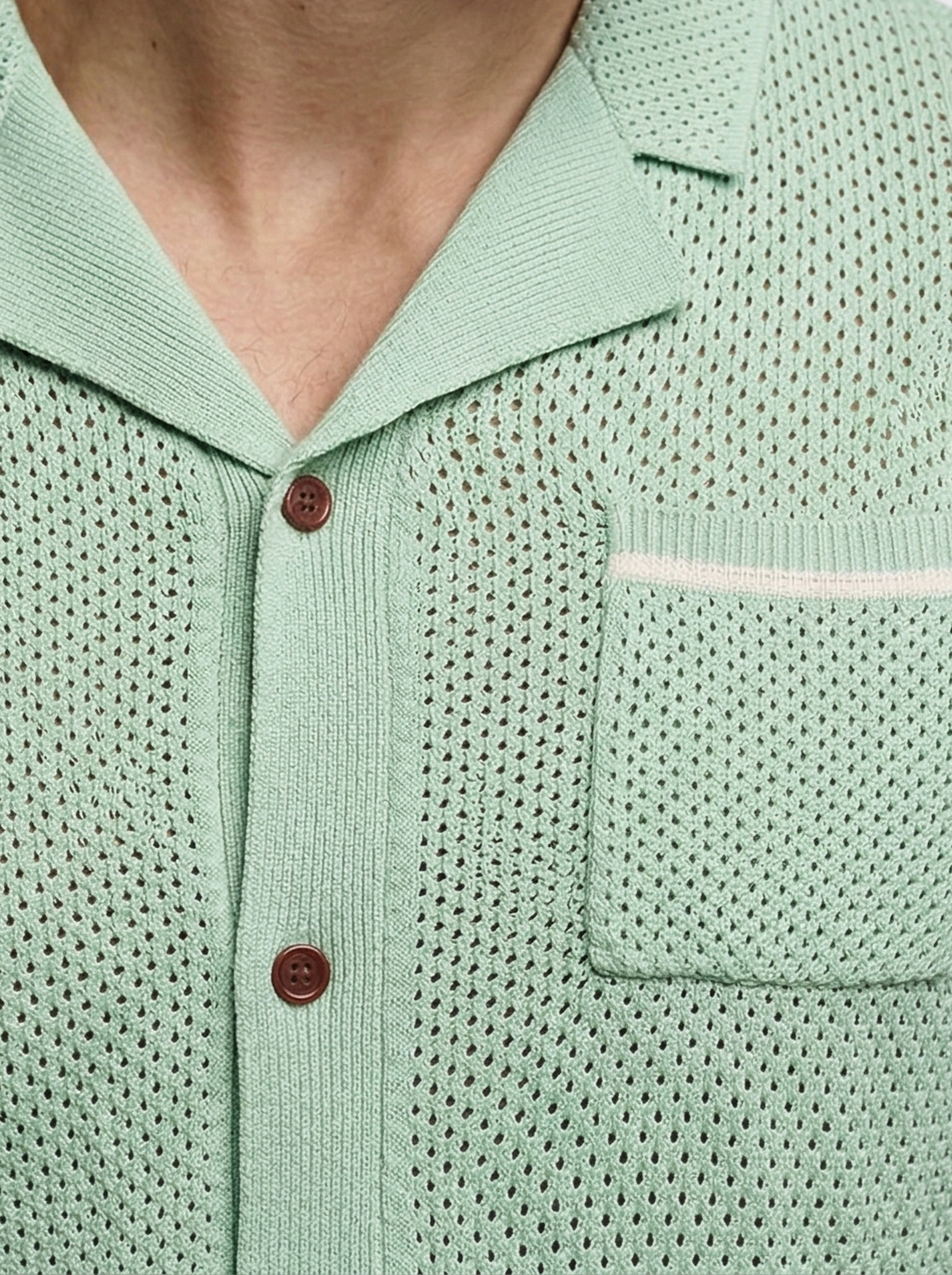 Men's Open Knit Camp Collar Short Sleeve Summer Shirt