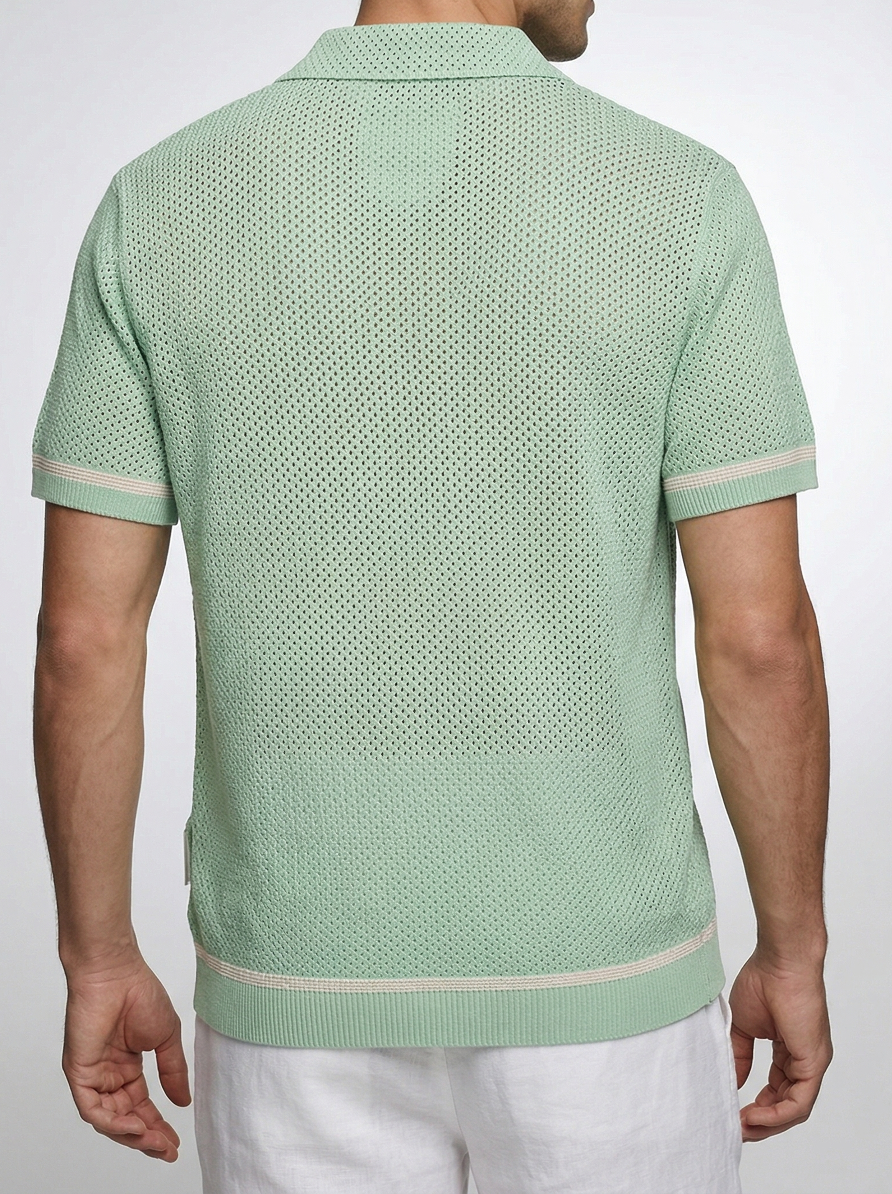 Men's Open Knit Camp Collar Short Sleeve Summer Shirt