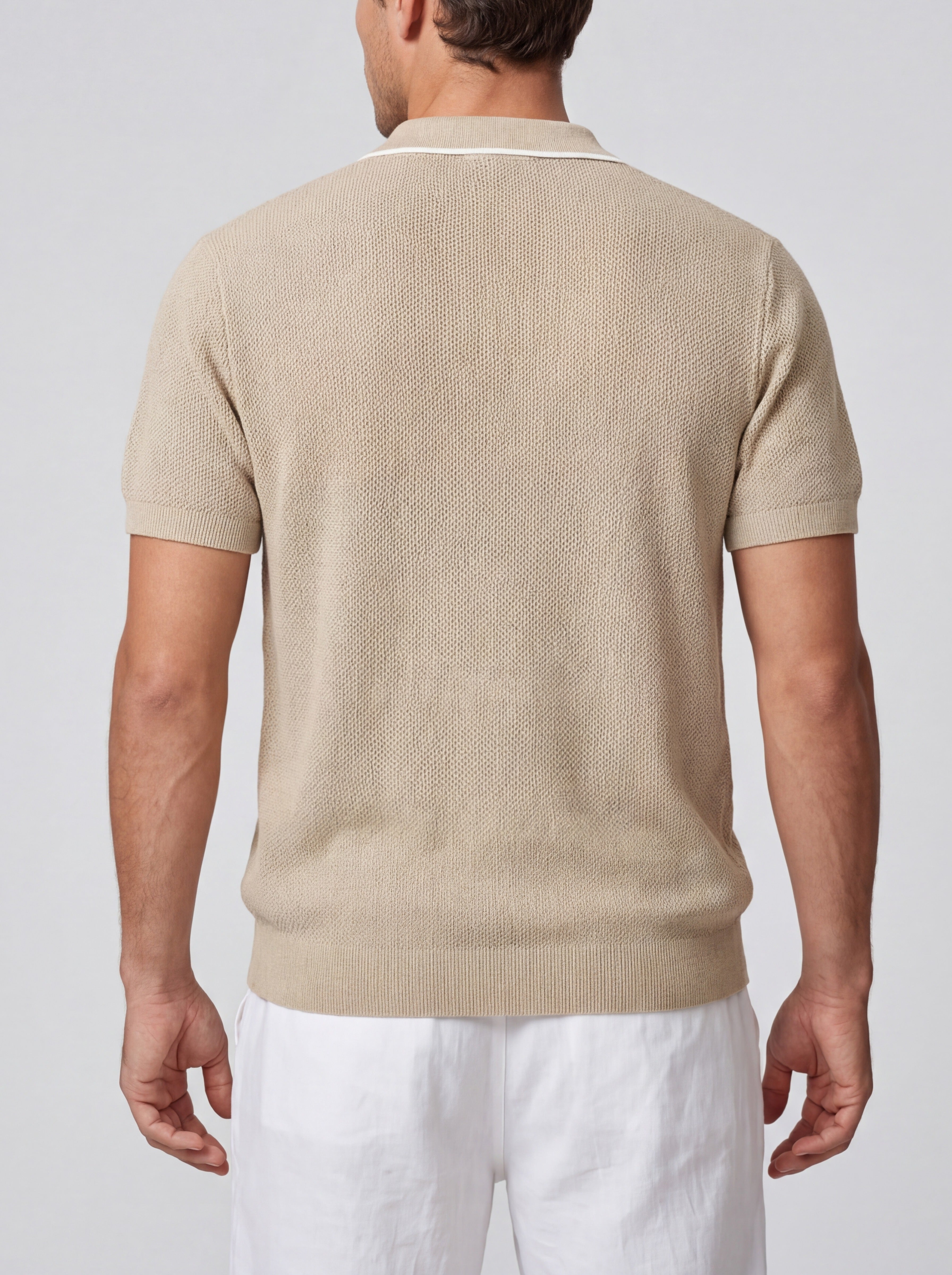 Men's Open Mesh Knit Short Sleeve Camp Collar Summer Shirt