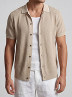 Men's Open Mesh Knit Short Sleeve Camp Collar Summer Shirt