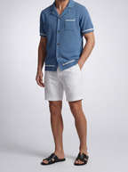 Men's Open Mesh Knit Short Sleeve Shirt with Camp Collar and Chest Pocket