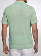 Men's Open Mesh Knit Short Sleeve Shirt with Camp Collar and Chest Pocket