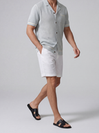 Men's Open Mesh Knit Short Sleeve Shirt with Camp Collar and Chest Pocket