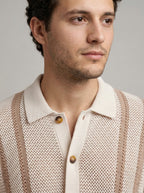 Men's Open Weave Knit Striped Button Down Shirt