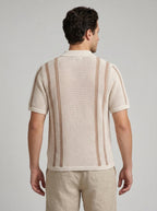 Men's Open Weave Knit Striped Button Down Shirt