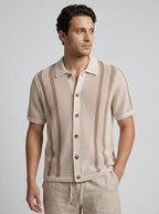Men's Open Weave Knit Striped Button Down Shirt