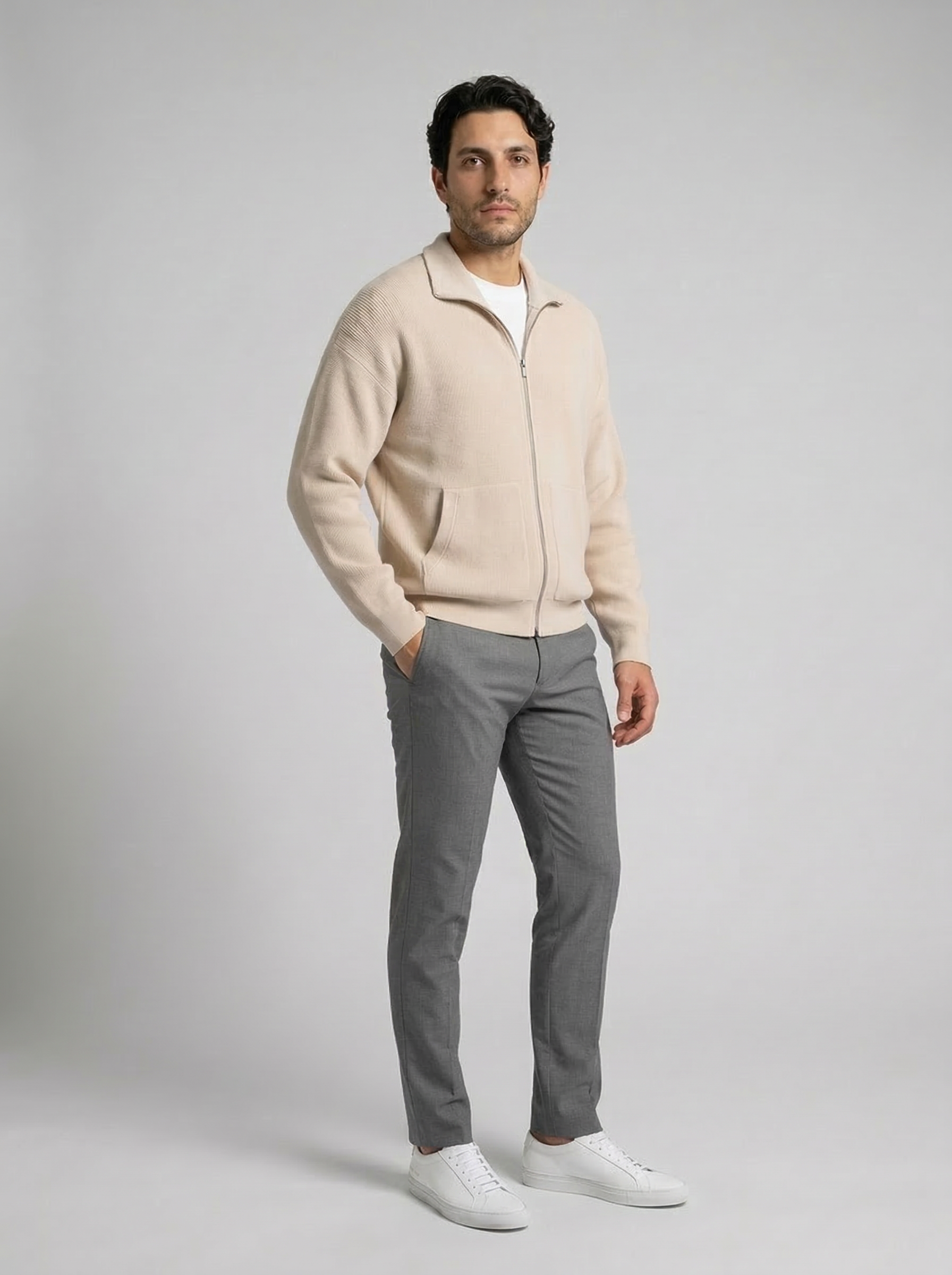 Men's Ottoman Rib Wool Full Zip Cardigan