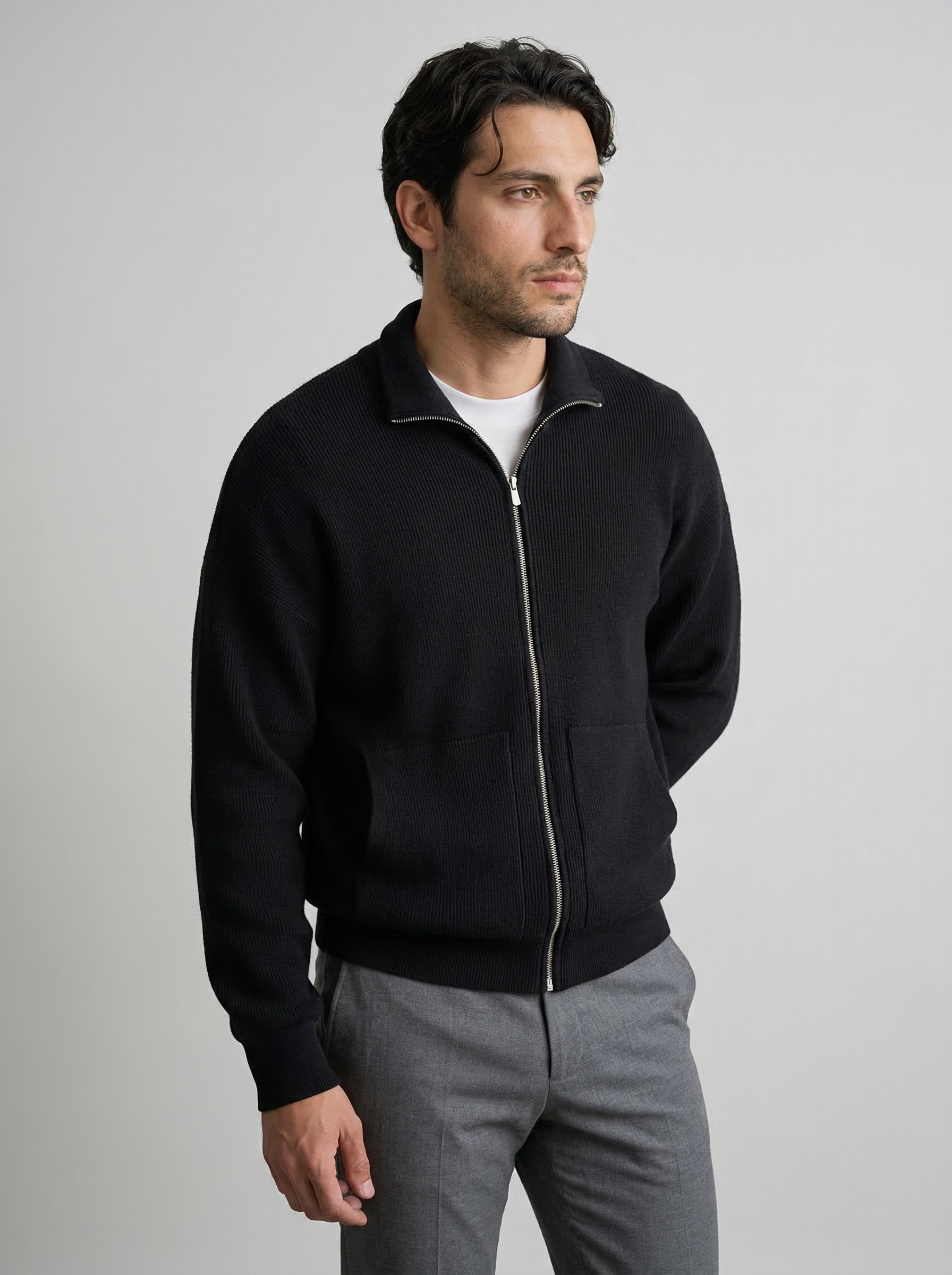 Men's Ottoman Rib Wool Full Zip Cardigan
