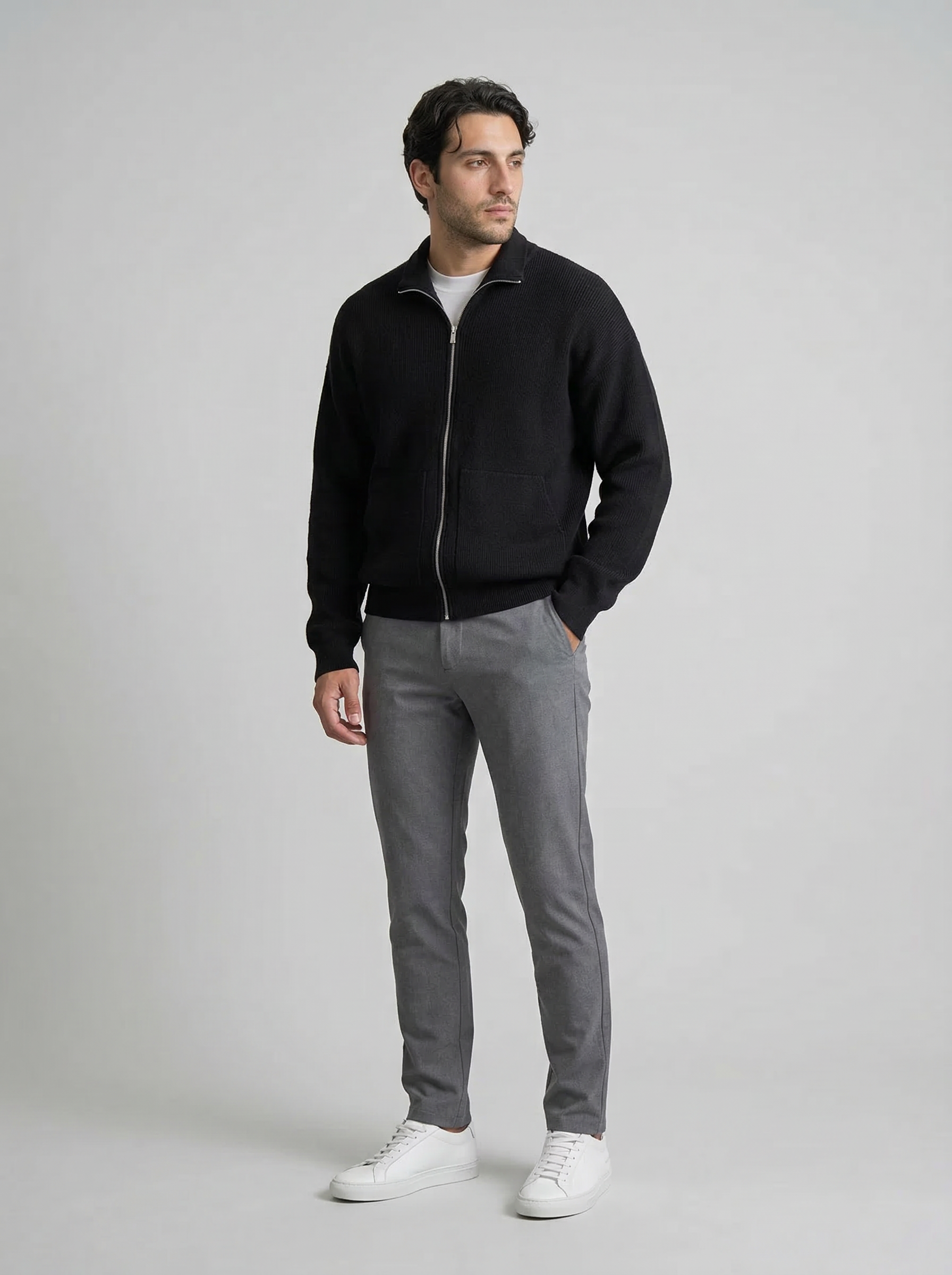 Men's Ottoman Rib Wool Full Zip Cardigan