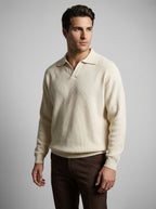 Men's Oversized Waffle Knit Long Sleeve Polo Shirt