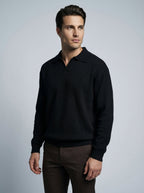 Men's Oversized Waffle Knit Long Sleeve Polo Shirt