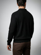 Men's Oversized Waffle Knit Long Sleeve Polo Shirt