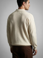 Men's Oversized Waffle Knit Long Sleeve Polo Shirt