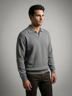 Men's Oversized Waffle Knit Long Sleeve Polo Shirt