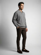 Men's Oversized Waffle Knit Long Sleeve Polo Shirt