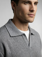 Men's Oversized Waffle Knit Long Sleeve Polo Shirt