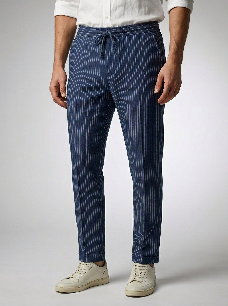 Men's Pinstripe Drawstring Tapered Trousers