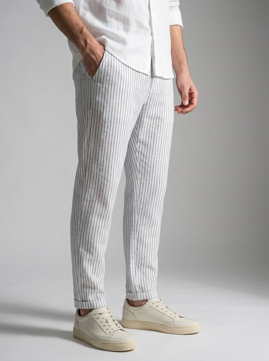 Men's Pinstripe Drawstring Tapered Trousers