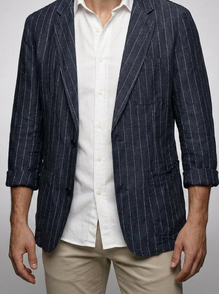 Men's Pinstripe Linen Notch Lapel Blazer