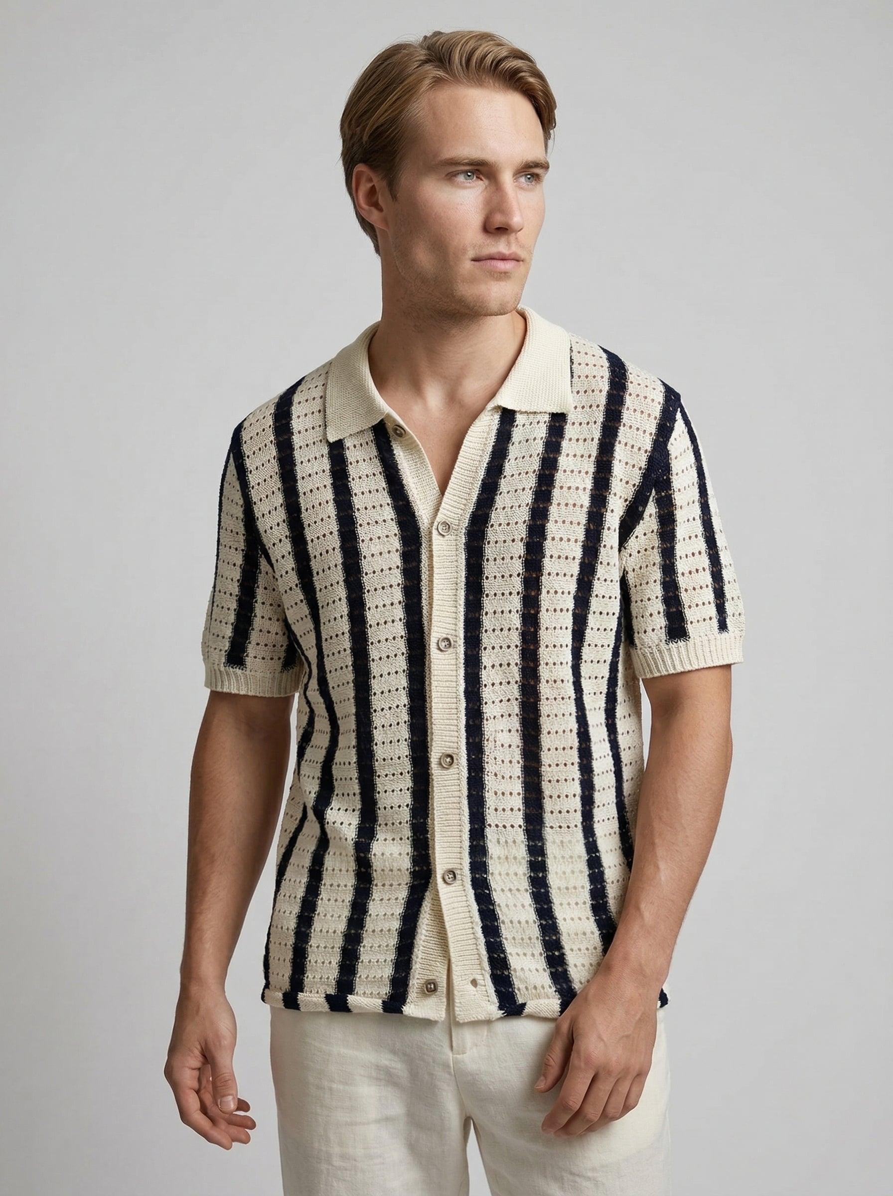 Men's Pointelle Knit Camp Collar Shirt