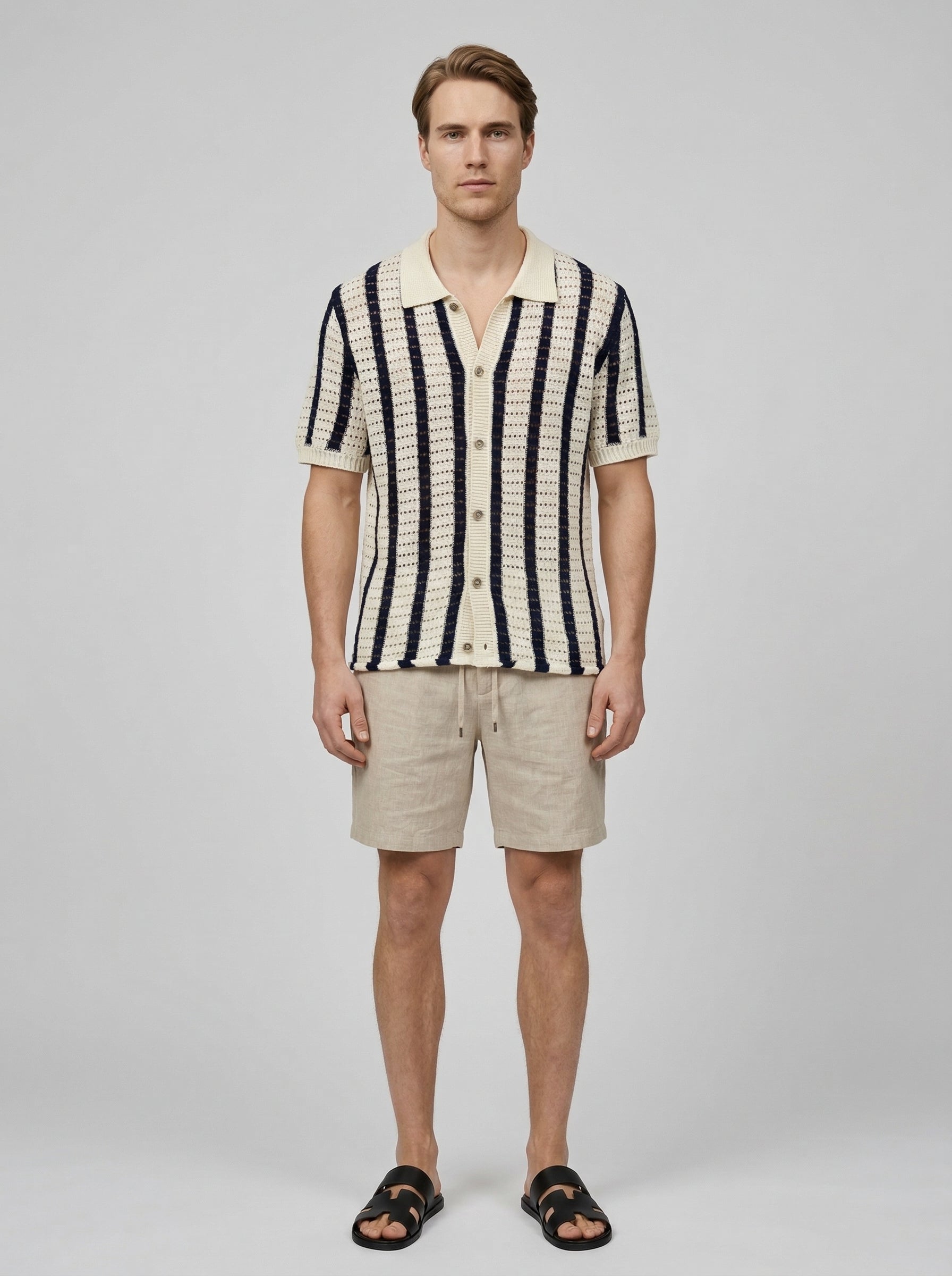 Men's Pointelle Knit Camp Collar Shirt