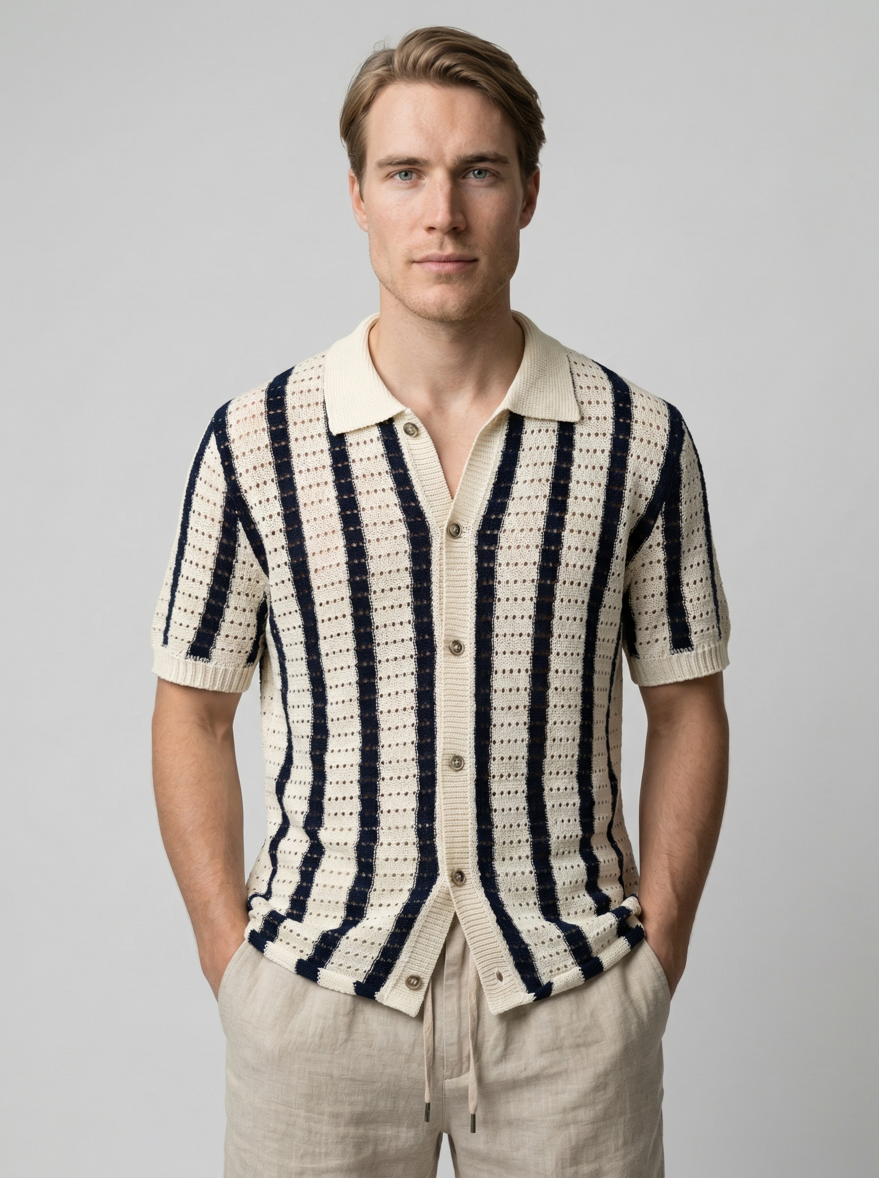 Men's Pointelle Knit Camp Collar Shirt