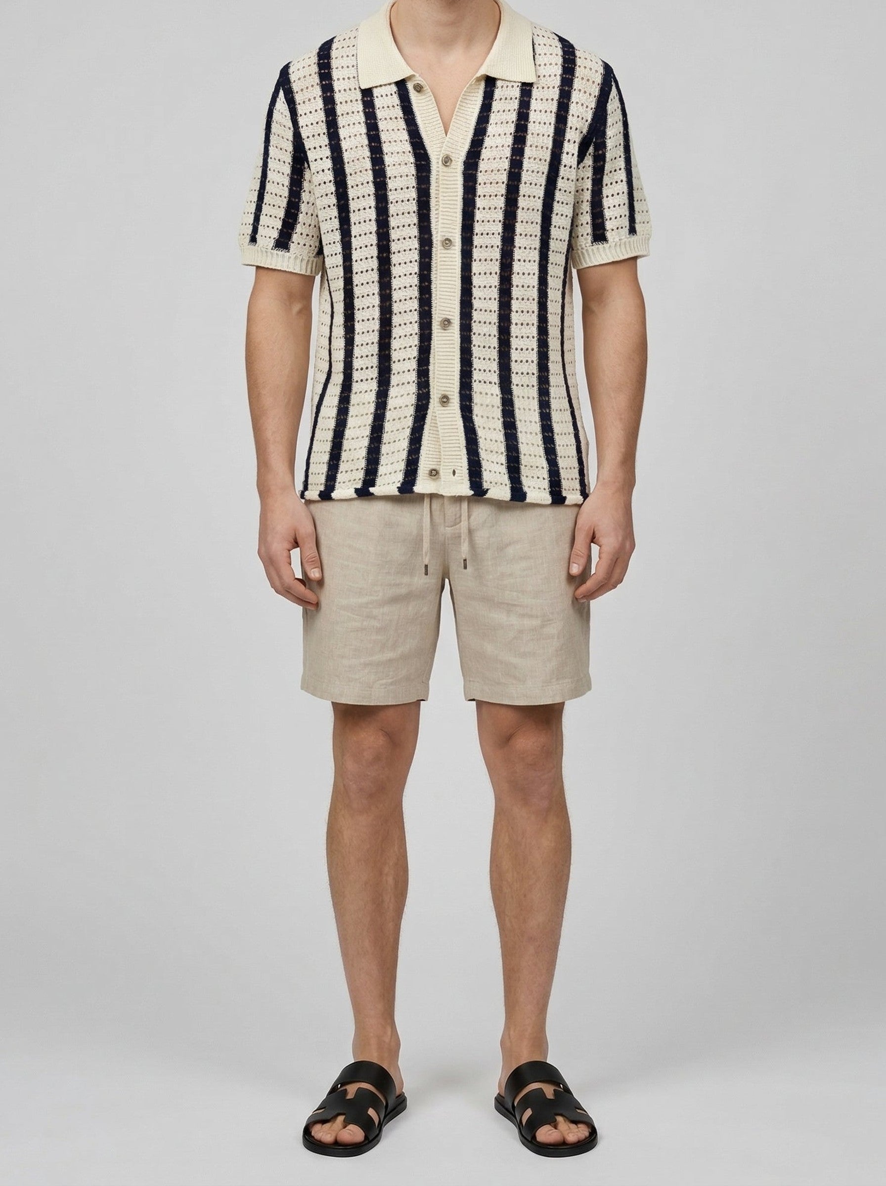 Men's Pointelle Knit Camp Collar Short Sleeve Summer Shirt