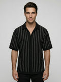 Men's Pointelle Stripe Knit Shirt and Tapered Trouser Two Piece Set