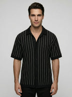 Men's Pointelle Stripe Knit Shirt and Tapered Trouser Two Piece Set