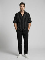 Men's Pointelle Stripe Knit Shirt and Tapered Trouser Two Piece Set