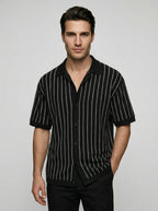 Men's Pointelle Stripe Knit Shirt and Tapered Trouser Two Piece Set