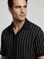 Men's Pointelle Stripe Knit Shirt and Tapered Trouser Two Piece Set