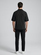Men's Pointelle Stripe Knit Shirt and Tapered Trouser Two Piece Set