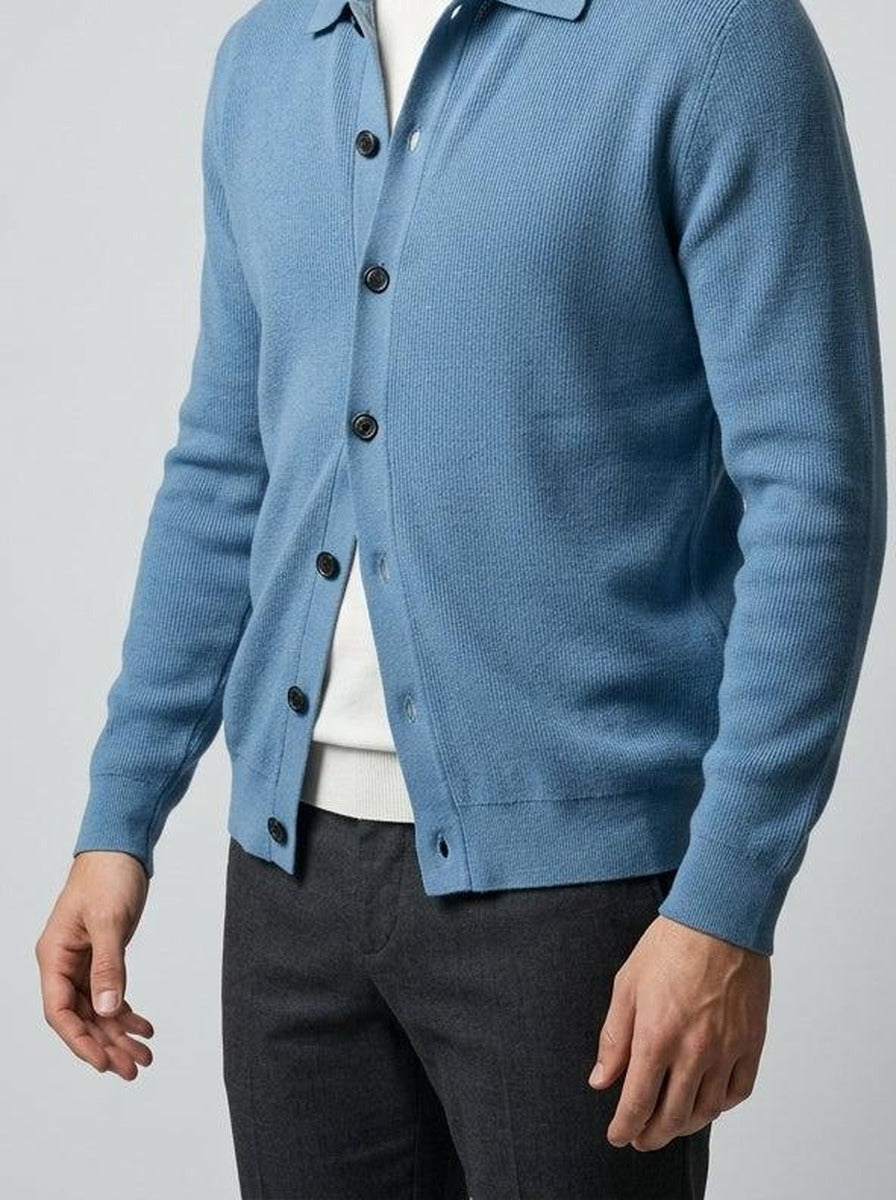 Men's Ribbed Button Front Flat Collar Cardigan