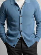 Men's Ribbed Button Front Flat Collar Cardigan