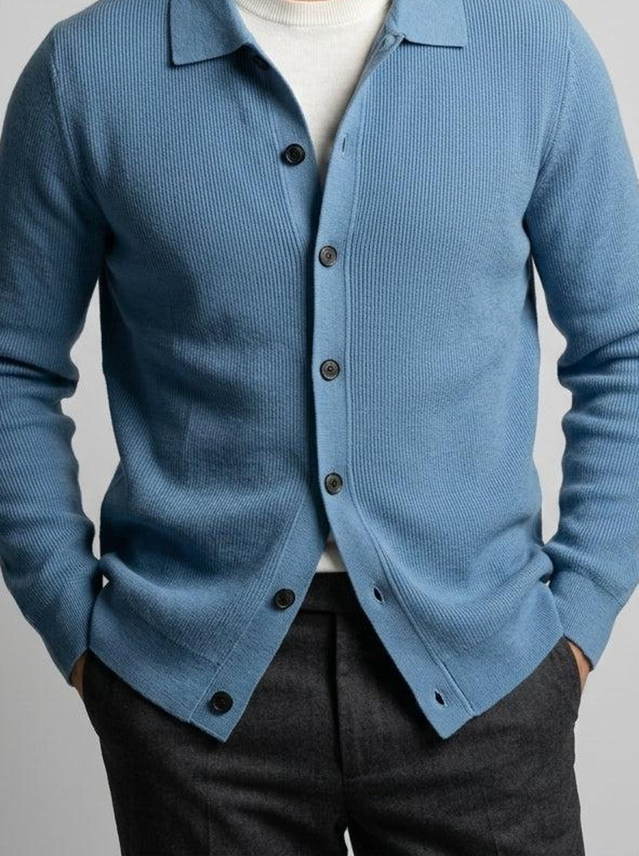 Men's Ribbed Button Front Flat Collar Cardigan