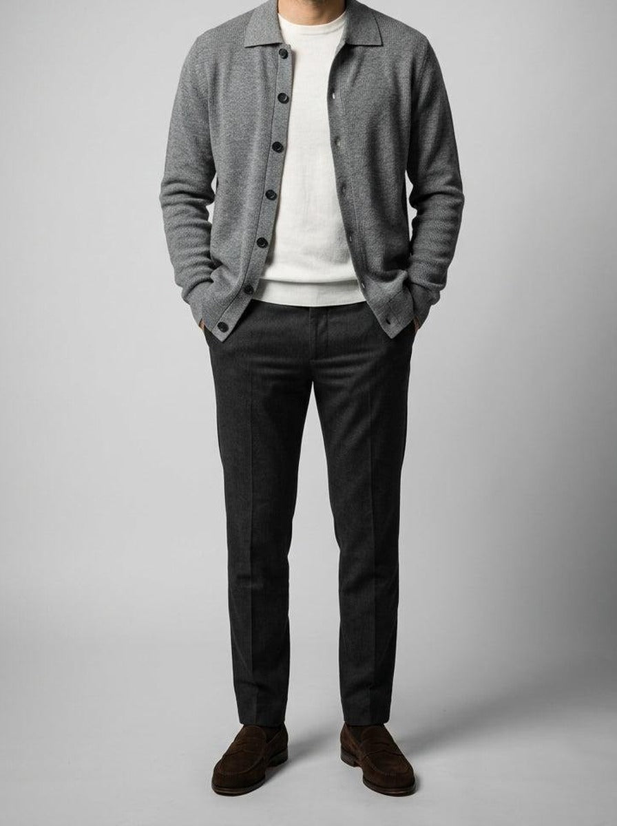 Men's Ribbed Button Front Flat Collar Cardigan