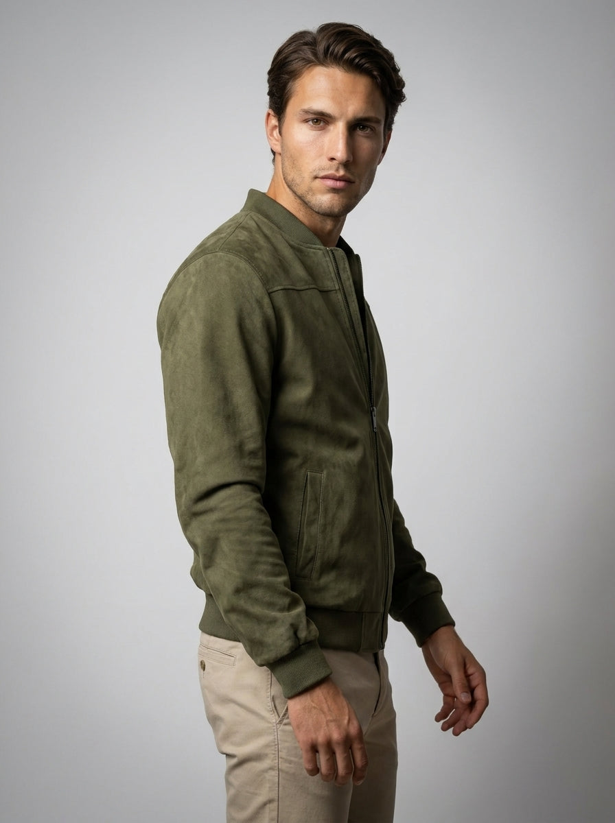Men's Ribbed Collar Zip Bomber Jacket