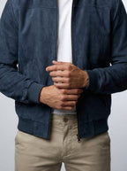 Men's Ribbed Collar Zip Bomber Jacket