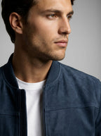 Men's Ribbed Collar Zip Bomber Jacket