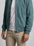 Men's Ribbed Collar Zip Bomber Jacket