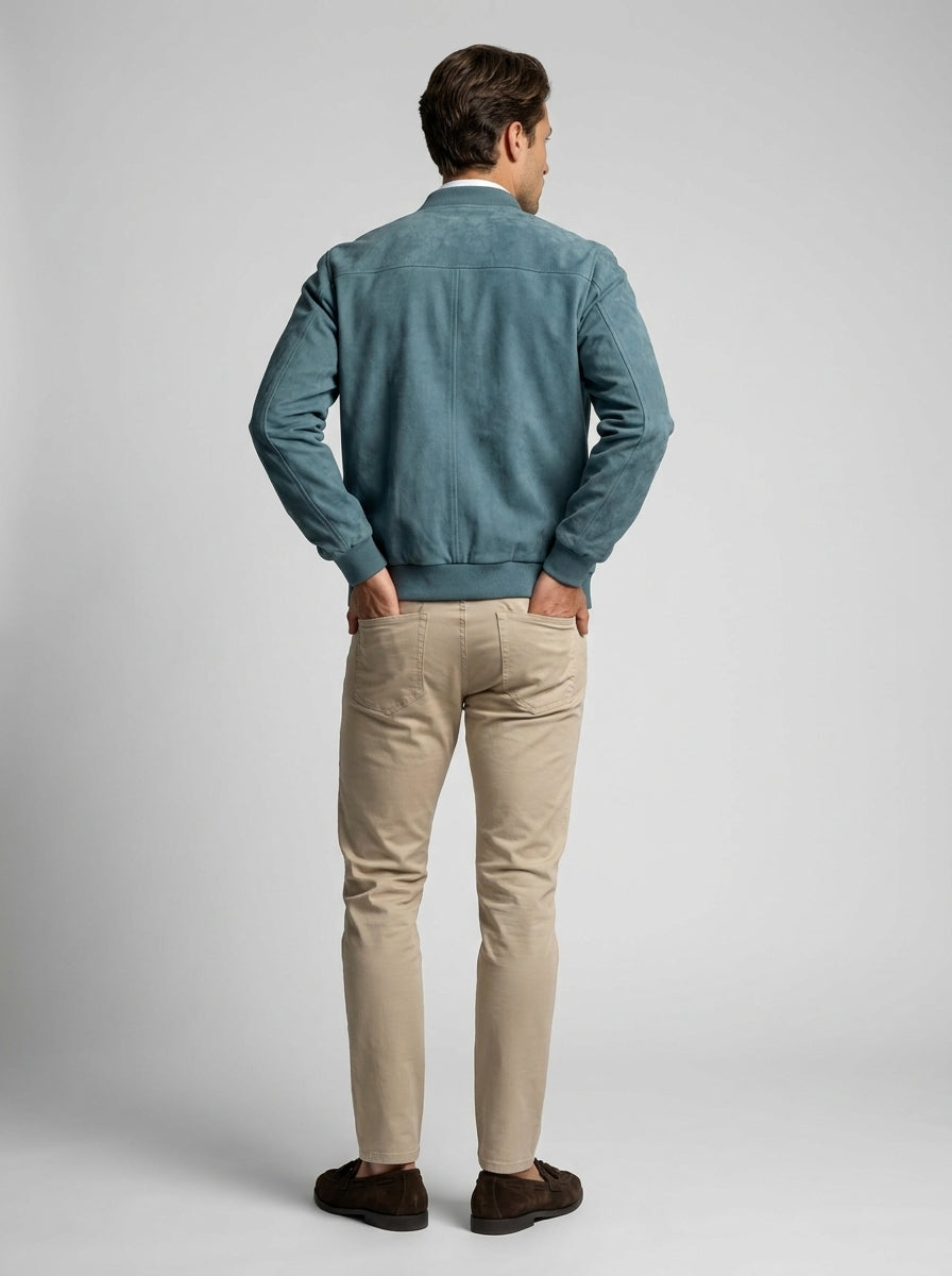 Men's Ribbed Collar Zip Bomber Jacket
