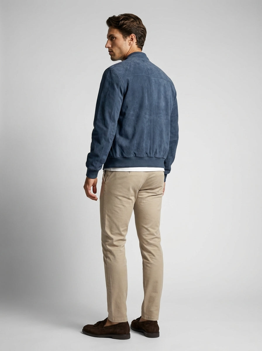 Men's Ribbed Collar Zip Bomber Jacket
