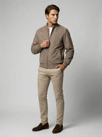 Men's Ribbed Collar Zip Bomber Jacket