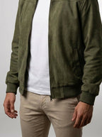 Men's Ribbed Collar Zip Bomber Jacket