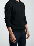 Men's Ribbed Knit Long Sleeve Polo Shirt