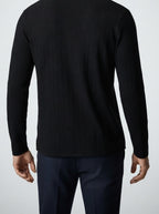 Men's Ribbed Knit Long Sleeve Polo Shirt