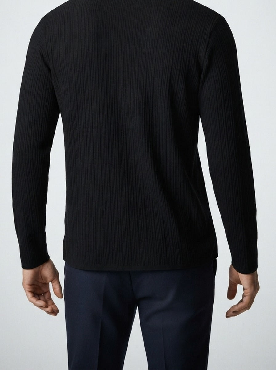 Men's Ribbed Knit Long Sleeve Polo Shirt