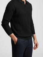 Men's Ribbed Knit Long Sleeve Polo Shirt