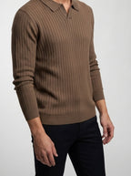 Men's Ribbed Knit Long Sleeve Polo Shirt